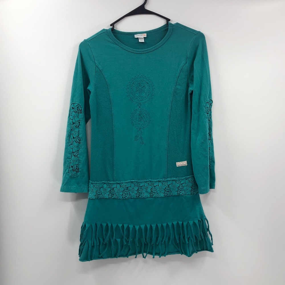 ⭐️ Naartjie Teal Boho Dress Tassels and Lace Cutx